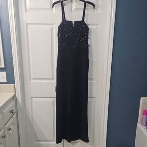 NWT Shelby Nites Black Sequin Bodice Wide Leg Pockets Jumpsuit Formal Size 10